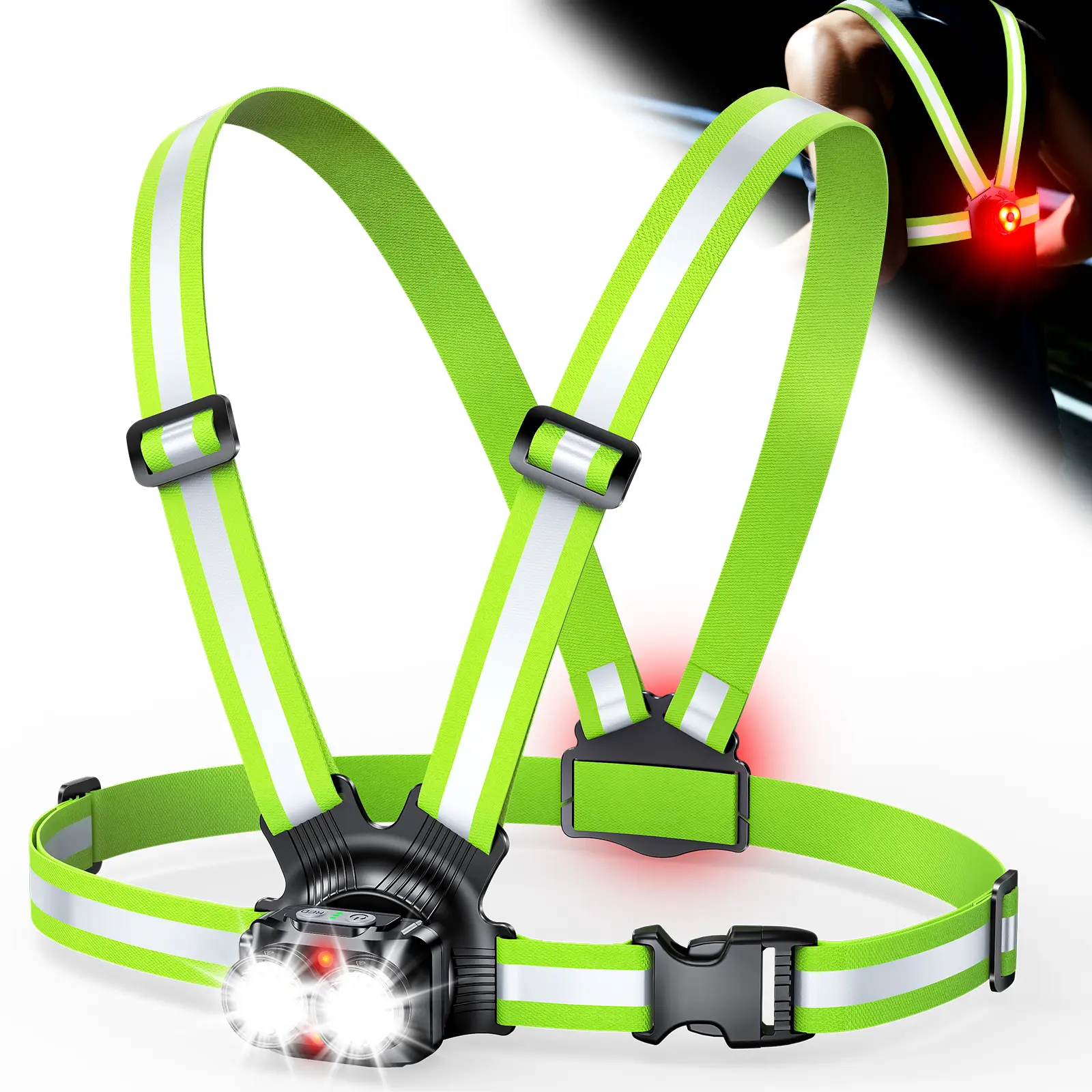 Running Lights for Runners 800LM, 6 Modes Running Light with 45°Adjustable Tilt, IPX5 Waterproof Rechargeable Visibility Reflective Vest for Night Walking/Cycling/Jogging, 4-25Hrs Runtime