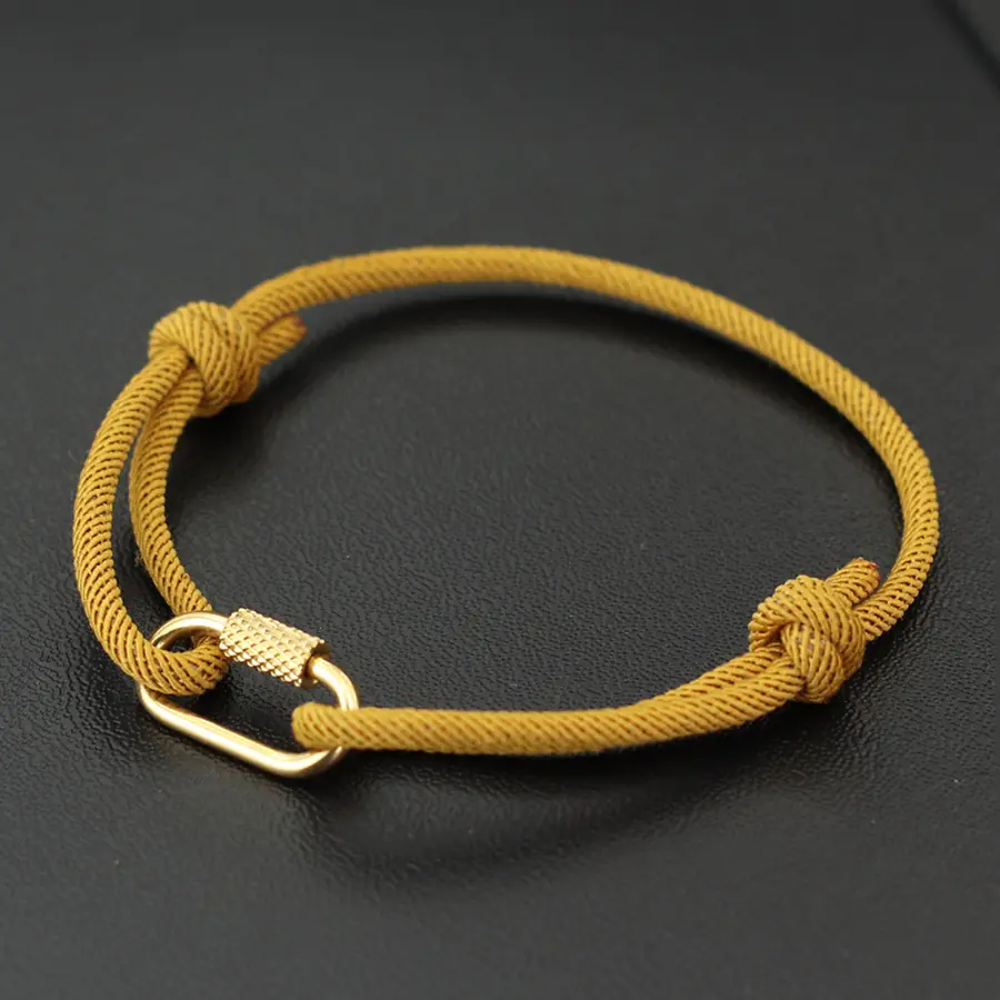 Handmade Rope Chain Men Bracelet Detachable Gold Mountaineering Buckle 3mm Sliding String Braclet Adjustable Casual Braslet