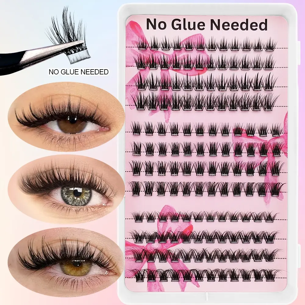 Easy-To-Wear No Glue False Eyelashes, Beauty Eyelash Clusters, 144 Clusters, 10mm-16mm Length, C Curl, Natural to Dramatic Look, Perfect for Daily Wear & Cosplay, Glueless Lashes Clusters