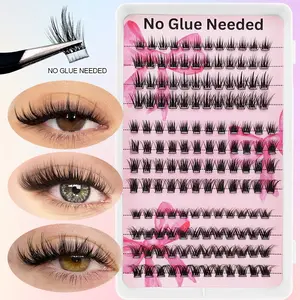 Easy-to-Wear No-Glue False Eyelashes, 144 Wispy Eyelash Clusters, 10 mm–16 mm Length, C Curl, Natural to Dramatic Look, Perfect for Daily Wear and Cosplay, Makeup