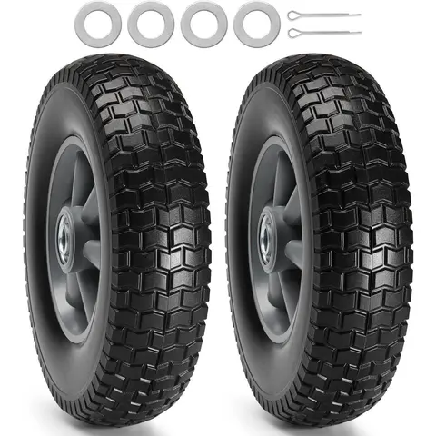 VEVOR 10" Diameter Solid PU Run-Flat Tubeless Tire Wheel 2-Pack (Various Specs) - 180 lbs Load, Puncture-Free, Flat-Spot Resistant, Deep Tread Grip, for Adults' Dollies, Towing & Transport Equipment, 12+ Years Use