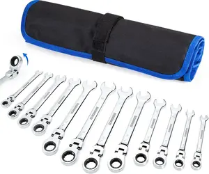 12-piece ratchet wrench set, 8-19mm, SRW12H2 chrome vanadium steel, 180° flexible head, suitable for automotive repair and industrial maintenance, metric