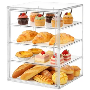 Pastry Display Case,Large Bread Box,Bakery Cookie Display Stand for Countertop,4 Clear Bread with Door,Perfect for Bagel, Muffins,Donut,15.75x11.81x9.84inch