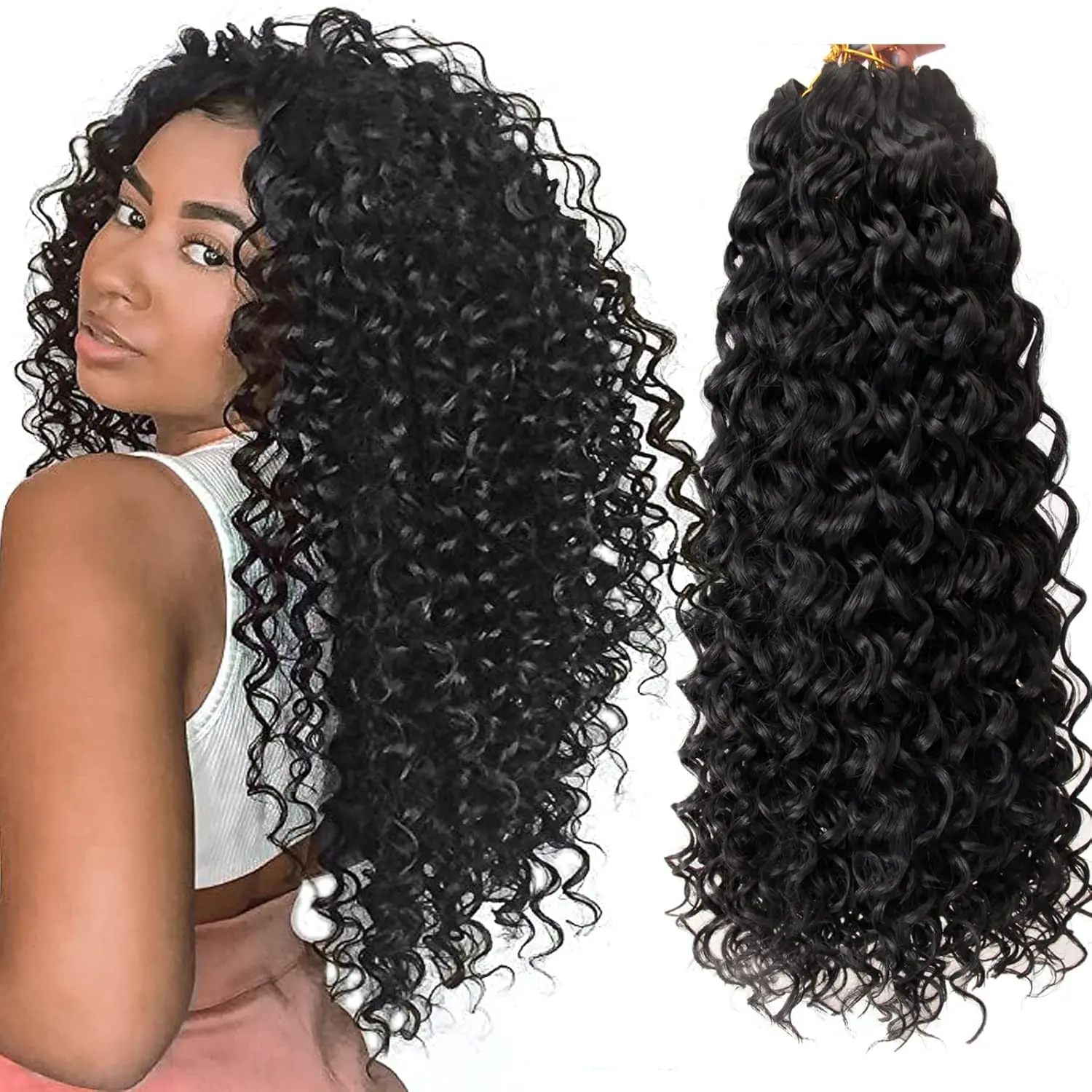 Burmese Curly Bundles Feather Human Crochet Hair 10-22 Inch 50g Pre-Looped for Burmese Curly (Open End) Natural & Deep Wave Hair Extensions Invisible Seamless Knotless Soft Crochet Hair for Women Kinky Curly Extensions Hair