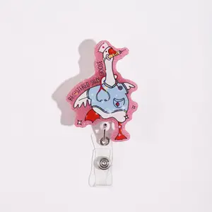 1pc Badge Reel with Cartoon Nurse Design, Animal Shaped Badges, Medical Theme Retractable Clip, Blue Scrubs & Stethoscope Detail, Perfect for Nurses, Id Badge Reel
