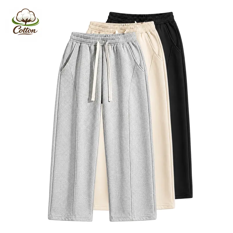 Autumn-Winter Men's Warm Solid-Color Patchwork Adjustable Drawstring Sweatpants - Soft Polyester, Simple Cut, Athleisure Menswear, Athletic Casual Sweats, Sporty Chic for Everyday Wear, Commuting (Women-Friendly)