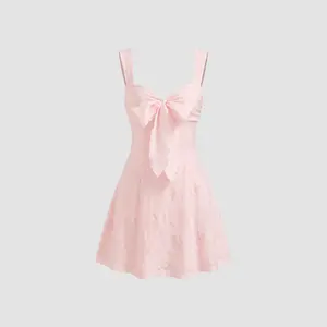 Cider [2 colors, size 0-10] Lace Sweetheart Bowknot Cami Mini Dress