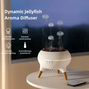 New dynamic multi-spray aromatherapy machine desktop flame humidifier household large fog colorful light remote control aroma diffuser Jellyfish Aroma jellyfish  diffuser Multifunction