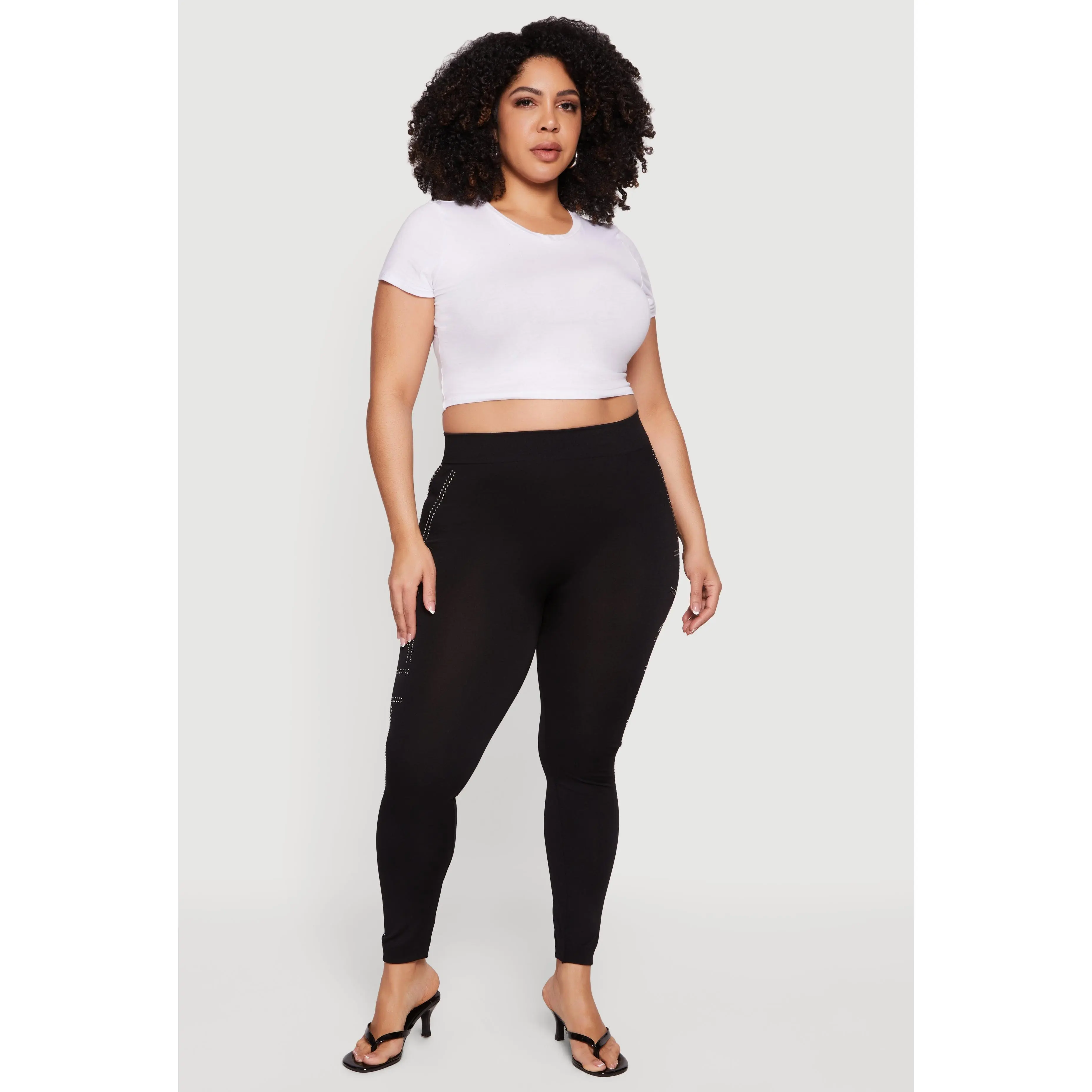 Plus Size High Waisted Rhinestone Faith Graphic Leggings