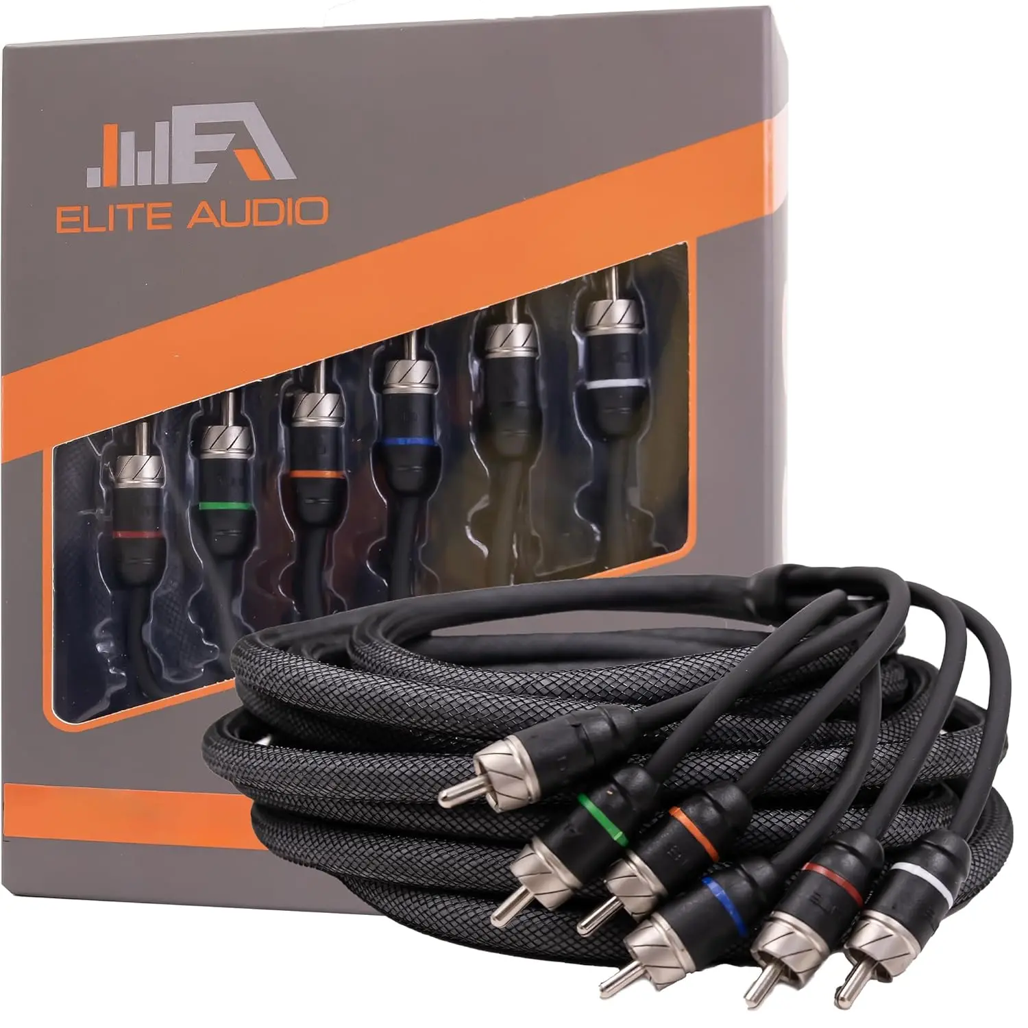 Elite Audio EA-PRM620 6-Channel Male-to-Male Composite RCA Cable for Car Audio System & Devices, 20ft Oxygen Free Copper Twisted Pair, Noise Reduction, Rubber Connectors