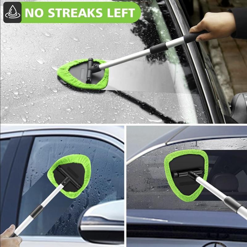 Windshield Cleaner Tool - Extendabie HandleAuto Glass Wiper Kit with 3 Reusable WashableMicrofiber Pads! Perfect for Car Interior &Exterior, Cleans Dirty Windows Easily. GreenWand + Cloth Pads, Must-Have Car CleaningBrushes for Spotless Glass microfiber t