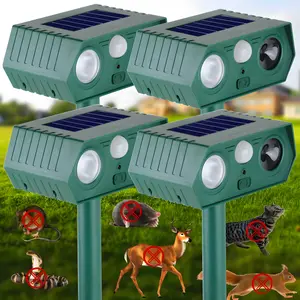 4pcs Cat Repellent Outdoor,Solar Animal Repellent Outdoor, Deer, Squirrel, Mouse Ultrasonic Repellent Etc,Devices Motion Detection Waterproof with LED Flash Lights for Yard Farm Garden durable protective design  pest control multi-scene application