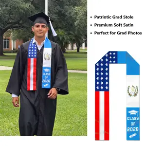Unisex 2026 Graduation Stole | Guatemala US Split Flag Keepsake Sash，Stole Print Sash for Study Abroad International Students Class of 2026 Silky SatinCapeShawl Set，cords for graduation