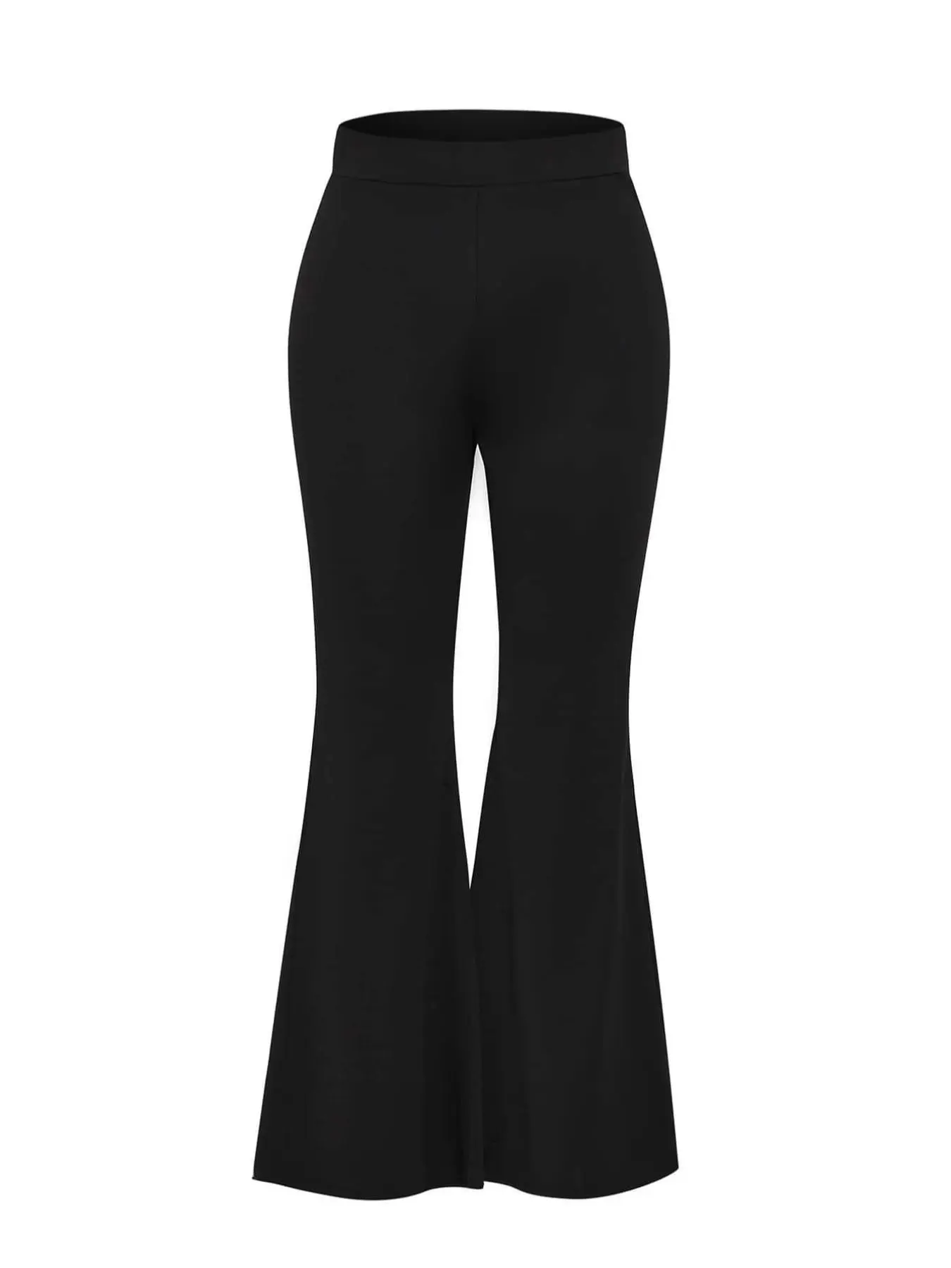 【Plus Size】 Solid Flare Leg Pants, Style Casual Comfy Fitted High Waist Fit Medium Stretch Flared Bell Bottom Trousers, Casual Fashion Trousers for Daily Wear, Womenswear, Women's Bottoms for Spring & Fall