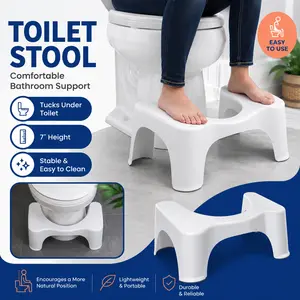 Simple Curve Bathroom Toilet Stool 7 Inch White, Ergonomic Toilet Foot Stool for Better Bathroom Posture, Comfortable Restroom Support, Compact Potty Stool for Adults, Kids and Family Use