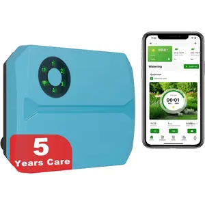 Sprinklers Controller WiFi, Irrigation Controller Easy Use App Enabled, 4 Zone + 16 Plans, Save Water Auto  Rain, Freeze & Wind, 10 Minutes Install (Light Blue)