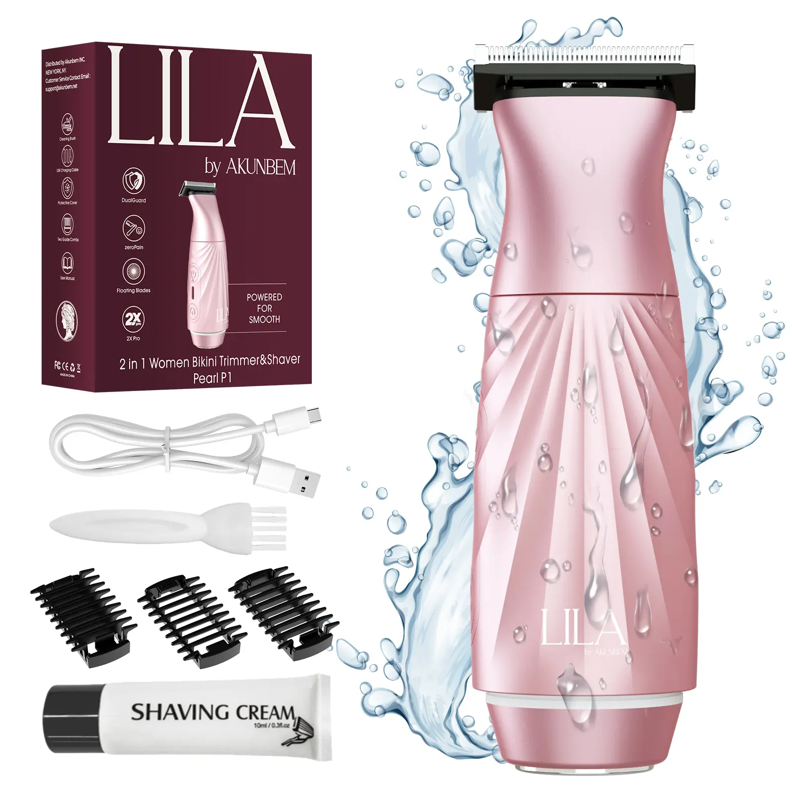 Akunbem Bikini Trimmer for Women – 2-in-1 Dual-Head Electric Shaver, Painless & Waterproof, Perfect for Face, Bikini, Arms & Legs