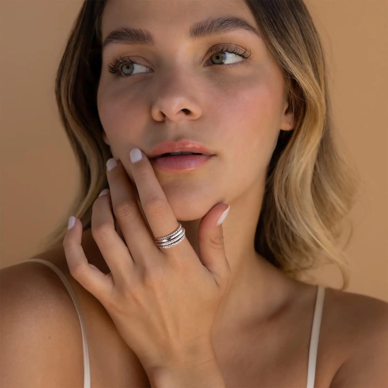 CAROVO Stackable Ring Set of 4 Pure Silver Ultra Thin Stacking Rings for Women Dainty Gold Ring Minimalist Delicate Diamond Ring