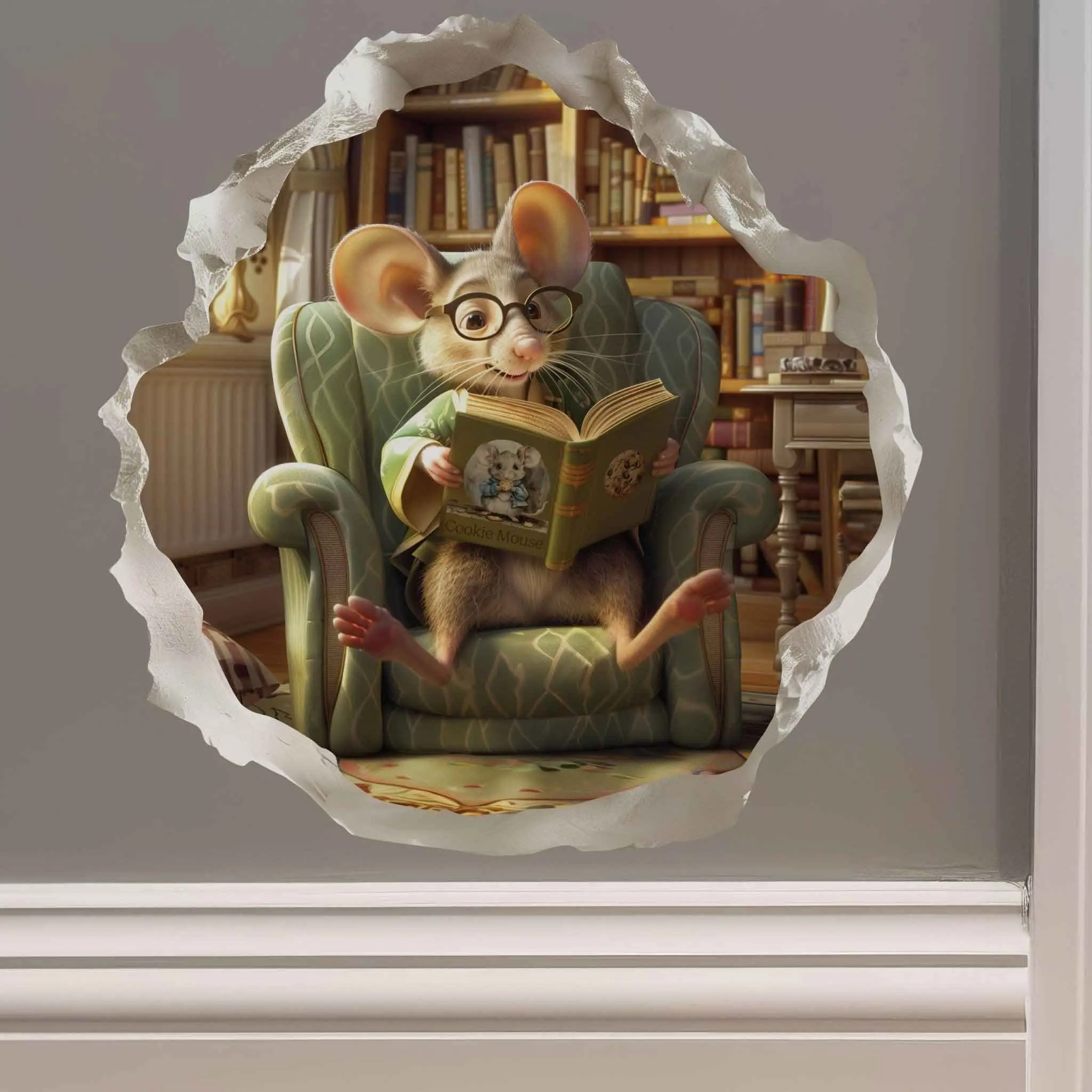 Cozy Reading Mouse Hole Decal