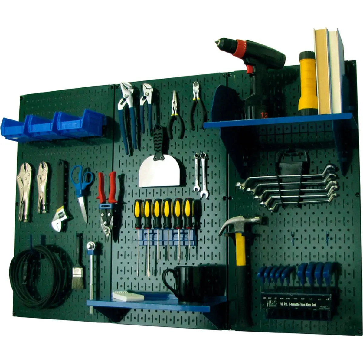 Wall Control B1296719 Steel Metal Pegboard Standard Tool Storage Kit, Green-Blue - Heavy Duty, Wall Control Slotted Pegboard Hooks, Sheet Rock Anchors, 48x32x9 in, Over 10x Stronger, Maximum Versatility, Mounting Hardware Included, Heavy Duty Shelves