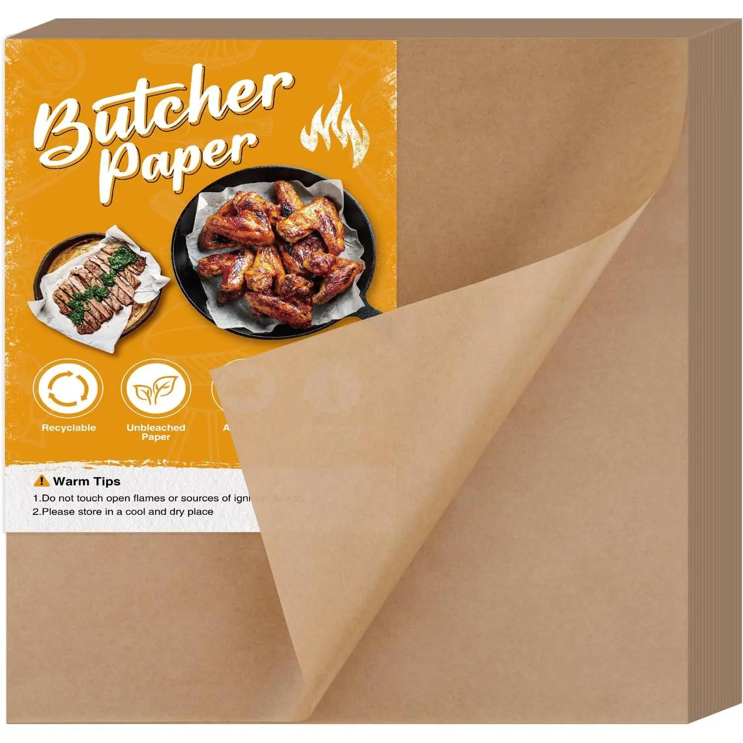 60 count Brown Butcher Paper Sheets No Wax Disposable Paper - 12 x 12 inch - Ideal for  Meats and Heat Press Sublimation