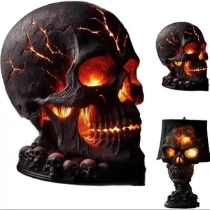 Halloween Lava Skull Lamp Handmade Volcanic Rock Night Light Ornaments, Party Lights, Spooky Home Party Garden Decoration, Create Mysterious Dark Atmosphere
