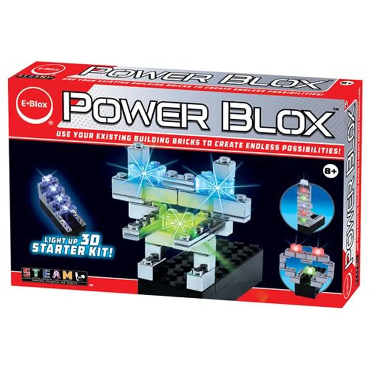 E-Blox Power Blocks Wireless Light-Up STEM Building Block Set - Patented 3D Circuit Toy, 25-Part 0.4 lbs 9V STEM Focus Kit, Ages 8+, Brand-Compatible, Festive Home Decoration