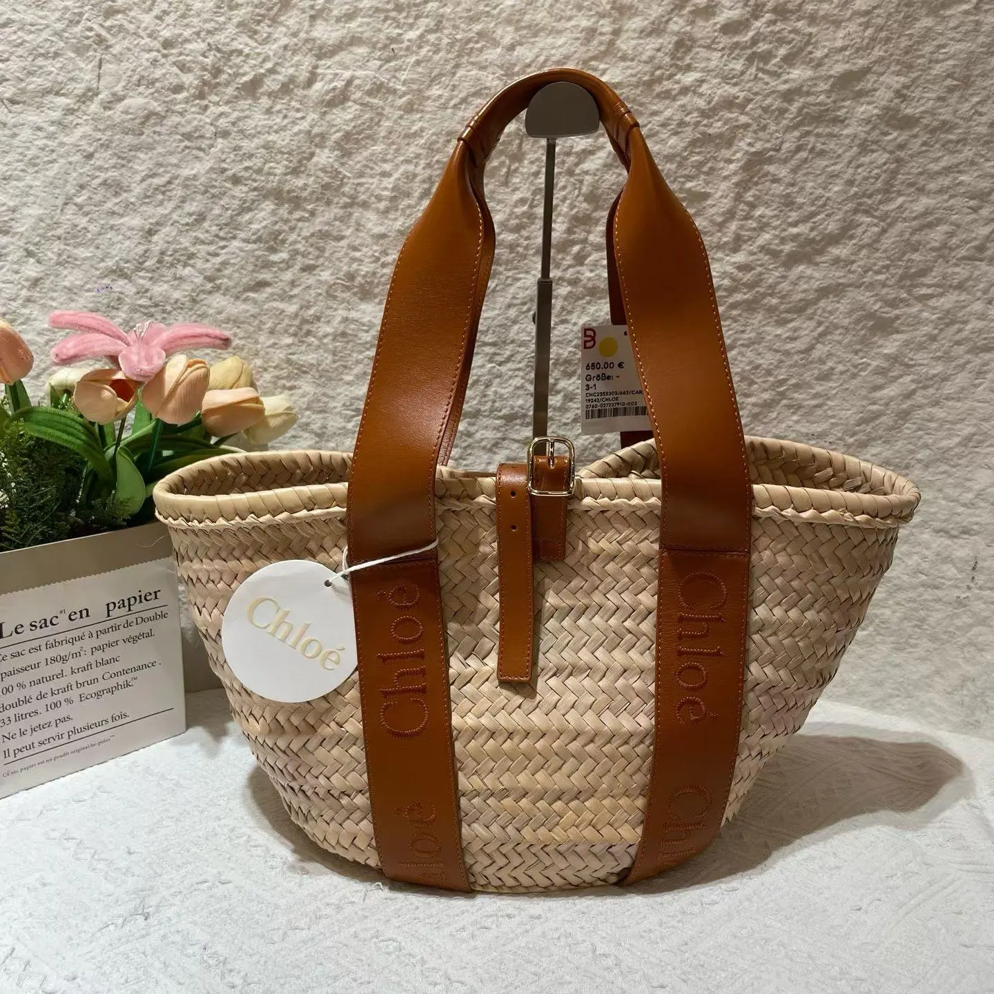 Pre-owned Chloe Brand new Chloe Chloe straw Picotin tote medium size XH 20998442