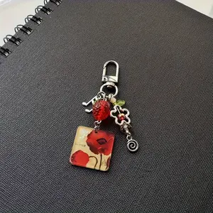 1pc Lamp Inspired Keychain For Girls, Beaded Keychain With Strawberry Pendant For Girls