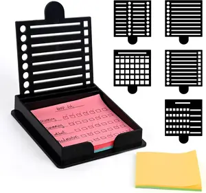 3x3 Acrylic Compact Sticky Note Holder Dispenser, Post-it Notes Compatible, with 5-Line Box Drawing Stencil Template Set, Desk Organizer for Home, Office