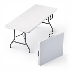 Folding Table 6ft, Heavy-Duty 500lbs Weight Capacity Foldable Table with HDPE Top & Steel Legs, Portable 6 Foot Picnic Table for Indoor Outdoor Parties, Camping, Event