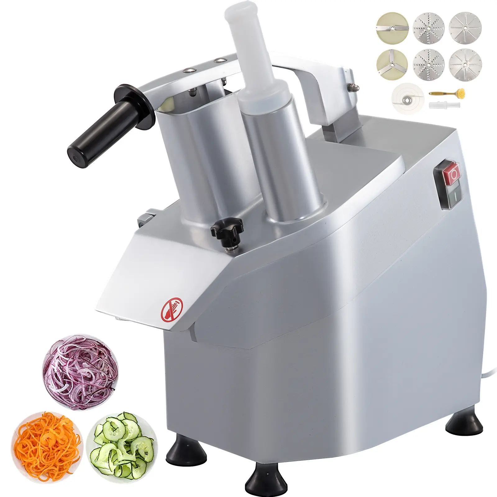 【summerfinds】VEVOR 110V 550W Commercial Full-Size Electric Food Processor Chopper - 2 Feeding Holes, 1600 RPM Stainless Steel Removable Blades, 3mm/4mm/7mm Shredding, 2mm/4mm Slicing, Aluminum Body, Multi-Setting, With Lid & Motor, Vegetable Slicer, C