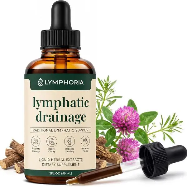 Lymphatic Drainage Drops for Bloat Relief & De-Puff – Cleavers, Red Clover, Stillingia Root & Prickly Ash Bark – Lymph Node Detox Cleanse, Fluid Retention – Alcohol-Free, Vegan, 2 Fl Oz