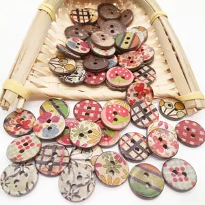 Wholesale Wooden Buttons, Cartoon Buttons, Painted Coconut Buttons, Raw Edge Button, Flap Detail Button, Clothing Accessories, 15x15mm, Bulk Buy