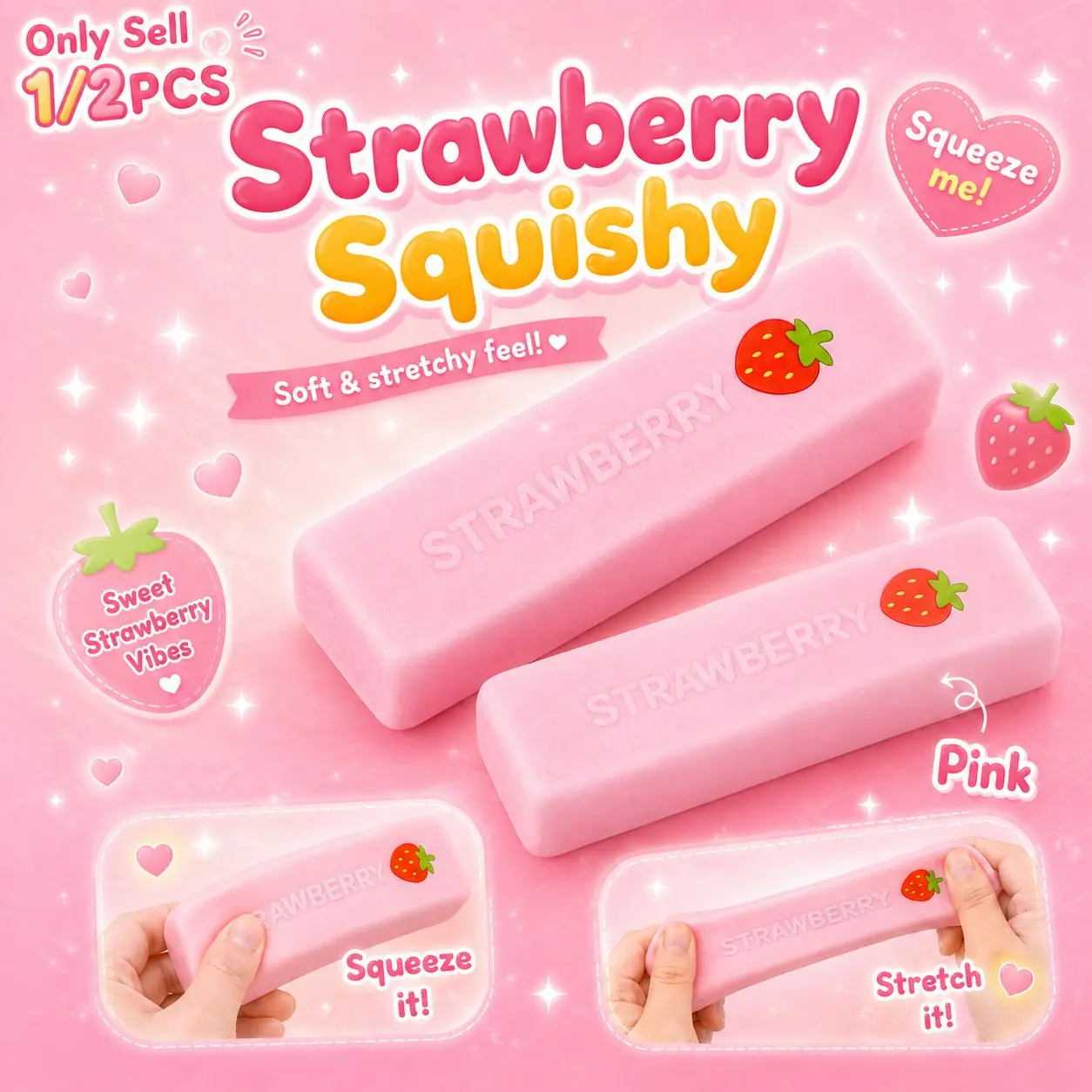 1/2 PCS Butter Bread Squishy, Strawberry Butter Squishy, Anxiety Squishies, Soft Stretchy Squeeze, Butter Stick Soft Squeeze Balls, Squishy Sensory Fidgets, for Adults, Office & Study, Sensory Stress Reliever, Stress Relief Aid