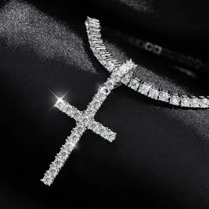 FullMoissaniteTennisNecklacewithPendantrPlated18kChainforManSparklingHipHopPartyJewely