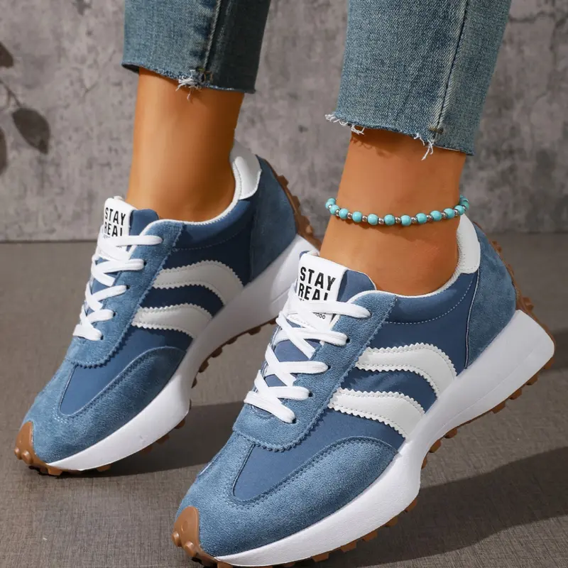 【Black Friday】Women's Spring Autumn New Round Toe Thick Sole Casual Shoes, Colorblock Laces Breathable Anti-Slip Fashion Sporty Running Sneakers for Outdoor Running Training(runs small)