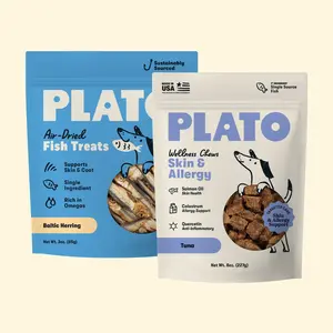 Plato Skin & Coat Functional Treat Bundle - Omega 3-Rich Formula with Salmon Oil, Quercetin, Colostrum - Supports Dog & Cat Itch Relief & Allergies