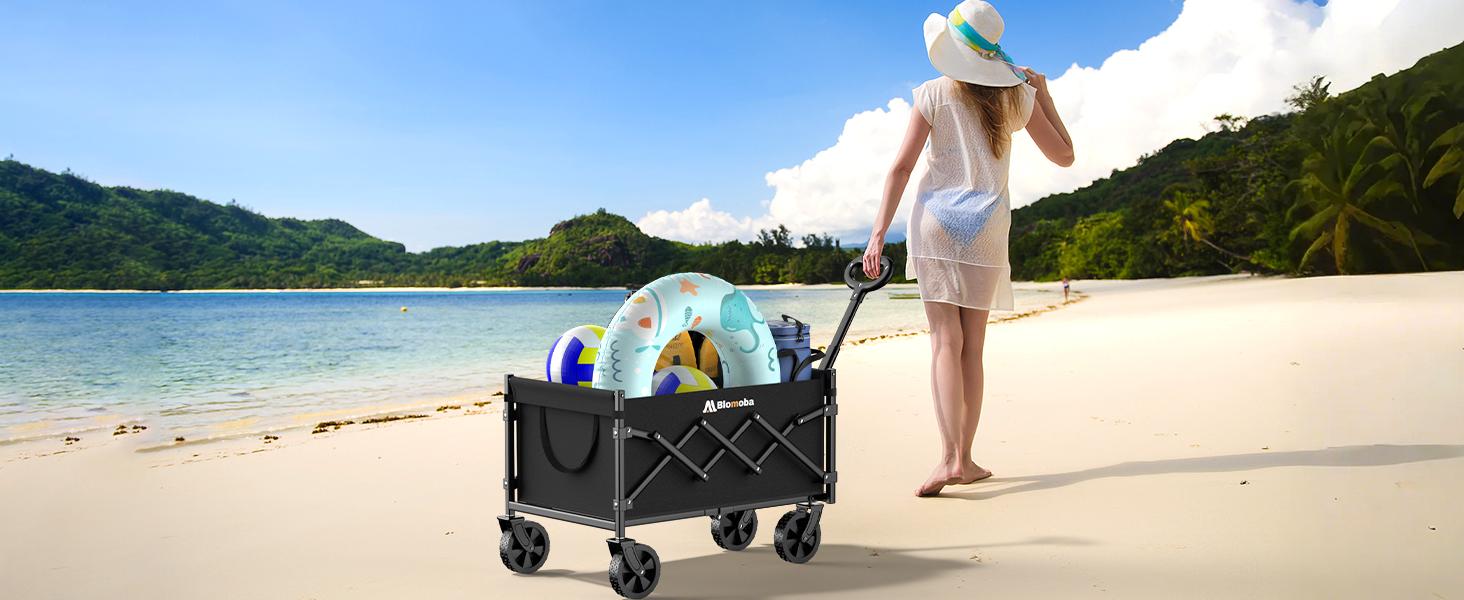 Heavy Duty Folding Utility Wagon Cart - Portable Shopping Cart Trolley, Collapsible Foldable Trolley with Wheels, 220lbs Large Capacity for Grocery Shopping, Outdoors, Heavy Duty Folding Trollies