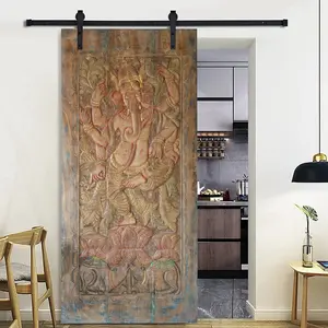 Vintage Carved Door Panel Dancing Ganesha Hindu Wall Art Decor Sliding Door 84x41