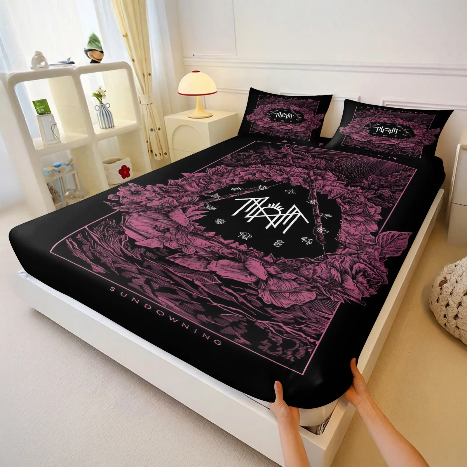Dark Aesthetic Bottom Floral Print Decorative Bedding Set, Includes 2 Coreless Pillowcases, Harajuku Style Home Decor Accessories