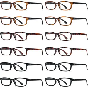 12-Pack Classical Rectangular Reading Glasses for Men Spring Hinges Readers +0.50