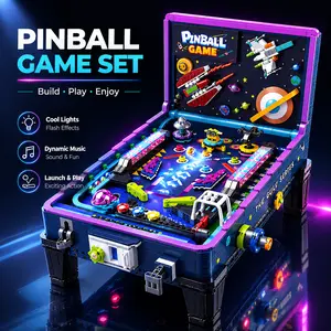 Marble Game Machine Building Blocks Table with Scrolling Marquee Light Retro Creative Assembly Toy Model for Boys Girls Pinball Game Bricks