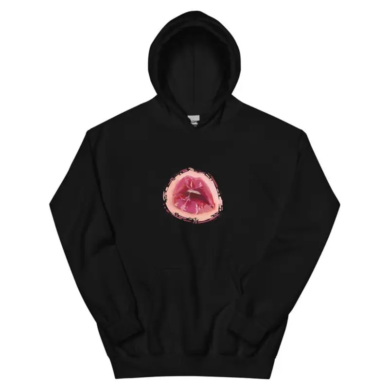 Women's Pink Lips Print Unique Design Graphic Hoodie - Cotton Blend Black Long Sleeve Pullover Regular Fit | Soft & Breathable Fabric, Durable Print, Everyday Comfort, Machine Washable, street style casual wear