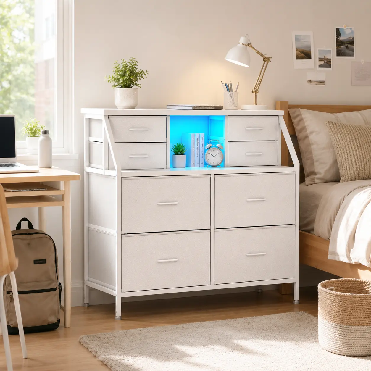 【24H-Online Help】Raybee Furniture Cute 8 Drawer Dresser for Bedroom, with Charging Station and LED, Sturdy Chest of Drawers with 2 Open Shelves, Storage Organizer for Storage,Bedroom, Living Room,Hallway #Backtoschool # Dorm Vanity Gift Dresser
