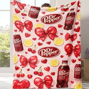 Countdown Sale! Dr Pepper Cherry & Bow Blanket | Cozy Pink Throw for Soda Lovers  Soft Warm Throw Blanket with Classic  Logo Red Bows and Hearts Pattern for Bedroom Living Room Sofa Couch All Seasons Cozy Blanket for Dr Pepper Fans and Collectors