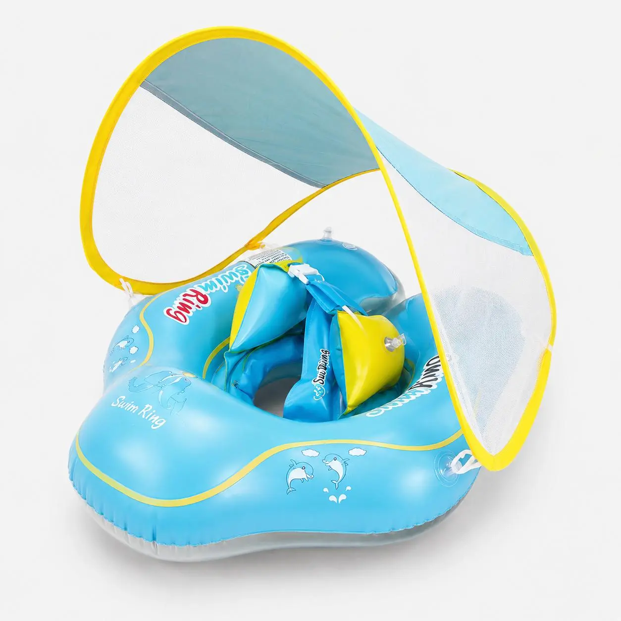 Kiddie Pool Float with Sunshade | Inflatable Baby Swim Ring | for Beach Summer & 4th of July | Safe & Stable Design