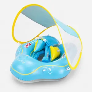 Kiddie Pool Float with Sunshade | Inflatable Baby Swim Ring | for Beach Summer & 4th of July | Safe & Stable Design
