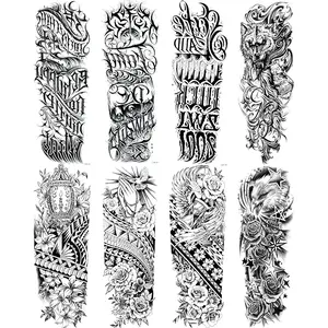 8-Piece Temporary Tattoo Set, Waterproof Long-Lasting Tribal Wolf Dove Floral Designs, Unisex Body Art Fake Tattoos for Men & Women