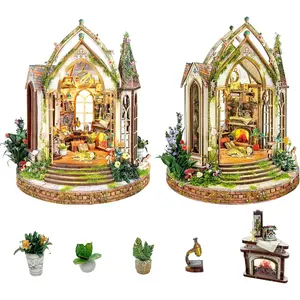 Book Nook Kit with Touch-Sensitive LED Lights 3D DIY Miniature Greenhouse Booknook for Adults, Creative Bookshelf Insert for Library Decor,Diorama Kit for Family and Friends